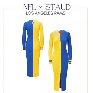 STAUD Los Angeles rams nfl Blue and Yellow Colorblock Dress small